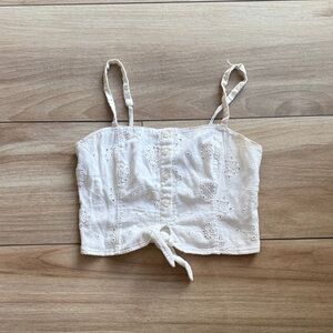Hollister Button Down Eyelet Tie-Front Crop Top